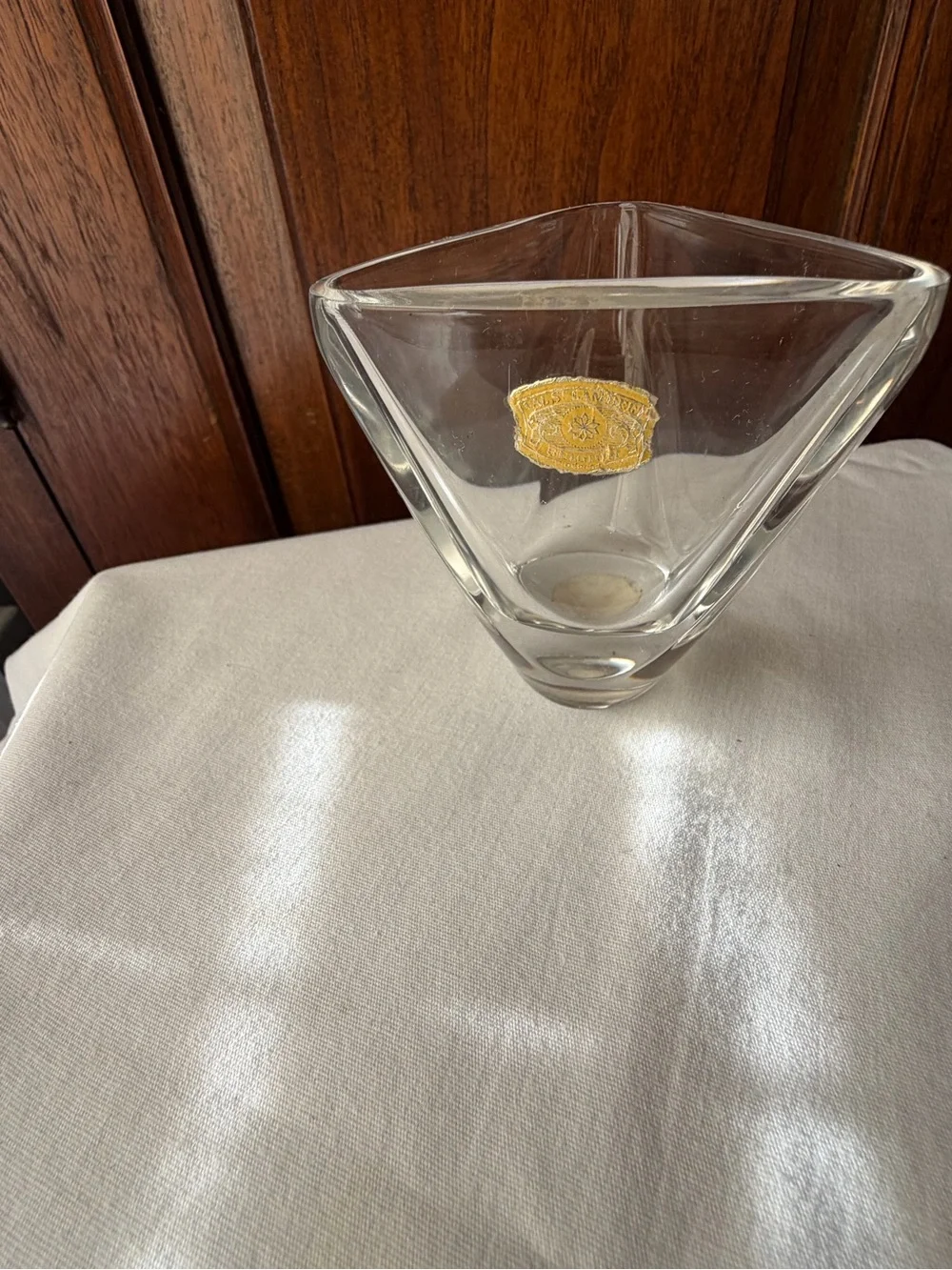 Val St Lambert Belgium Crystal Small Bud Vase Clear Geometric Art Glass Vase